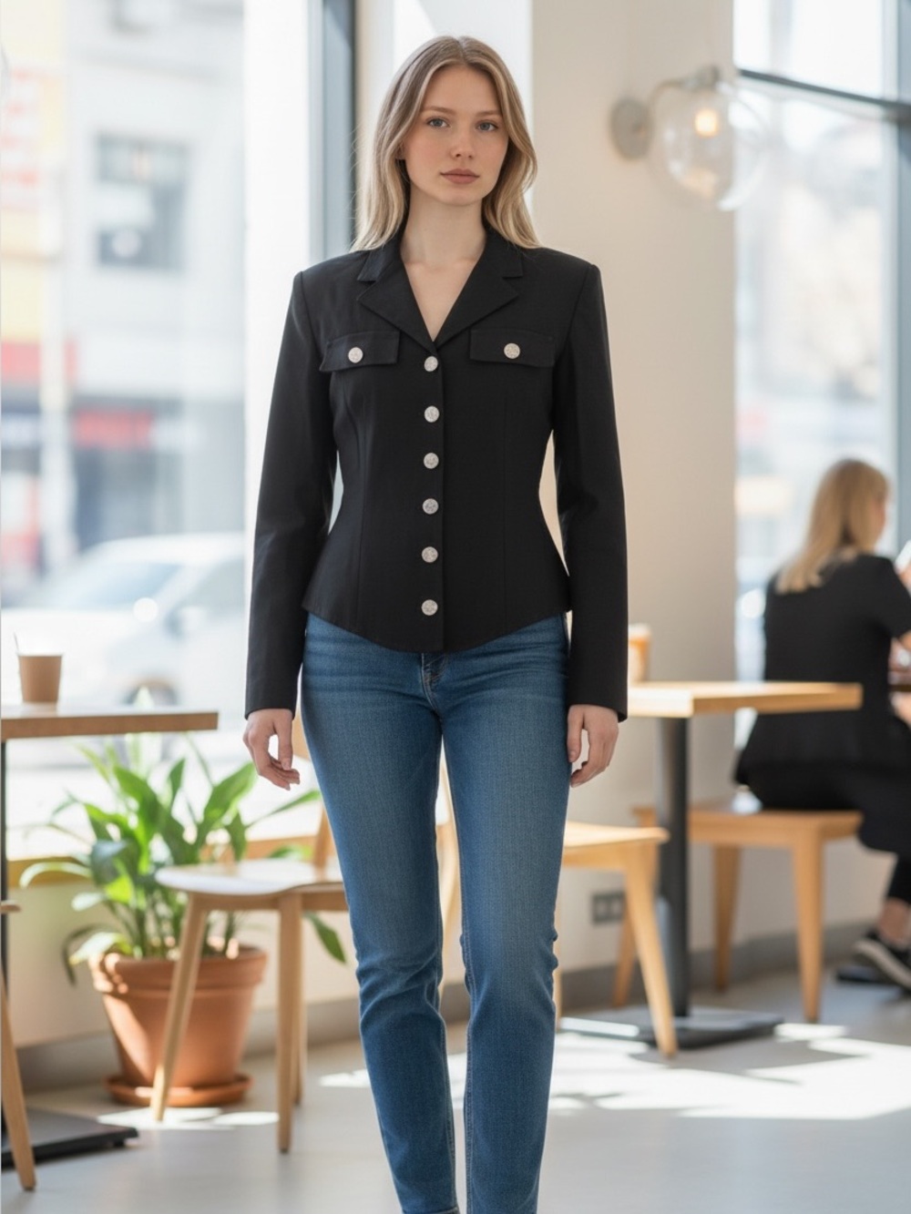 Vertigo Paris Corset Jacket With Mesh Buttons Black Sz M